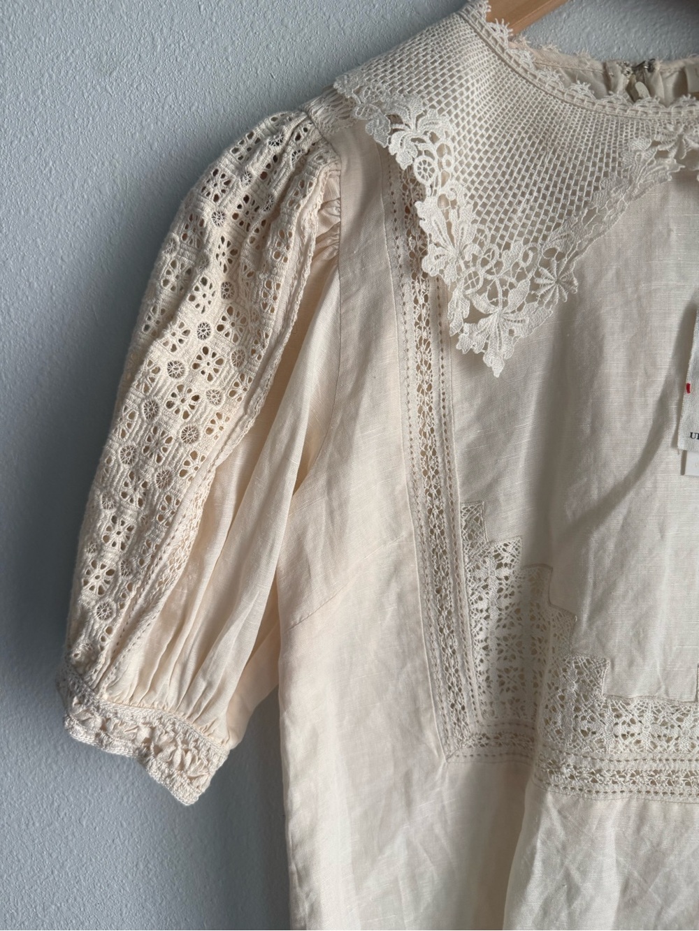 ULLA JOHNSON Romantic Lace-Detail Cream Women's Blouse NWT SZ 2 - Picture 3 of 7